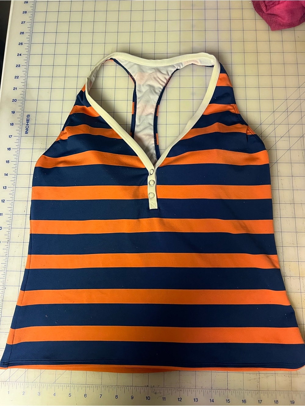 Nautica Navy and Orange Striped Racerback Tankini